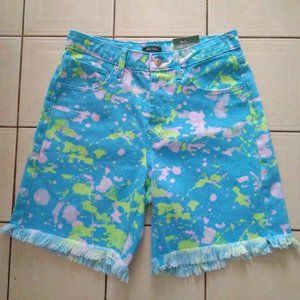 Wild Fable High-Rise Bermuda Shorts Size 2 Paint Splattered Denim